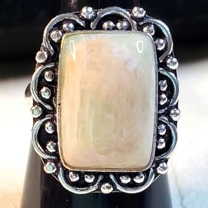 NEW Scolesite natural gemstone Ring Size 8 1/4.   .925 overlay
